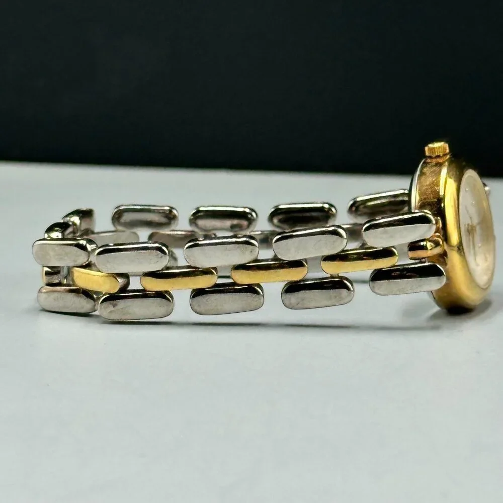 Gruen Watch Women Silver Gold Two Tone 20MM Round Dial New Battery 6.25